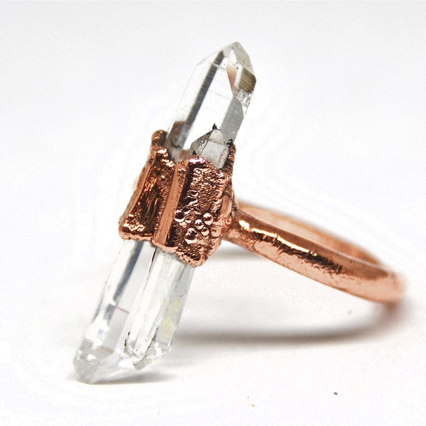 Raw Crystal Ring | Copper Ring| Raw Quartz Ring | Clear Quartz Crystal Ring| Electroformed Copper Crystal Ring | Rock Quartz Crystal Ring