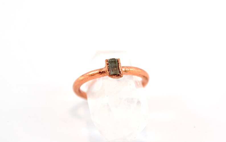 Copper Aquamarine Crystal Ring Size 6 Raw Aquamarine Ring March Birthstone Rough Aquamarine Raw Stone Ring image 1