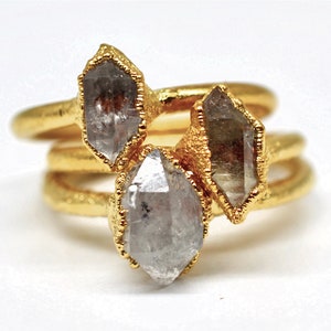 Gold Raw Herkimer Diamond Ring| Raw Diamond Ring| April Birthstone | Electroformed Ring| Crystal Ring| Stacking Ring| Herkimer Ring|