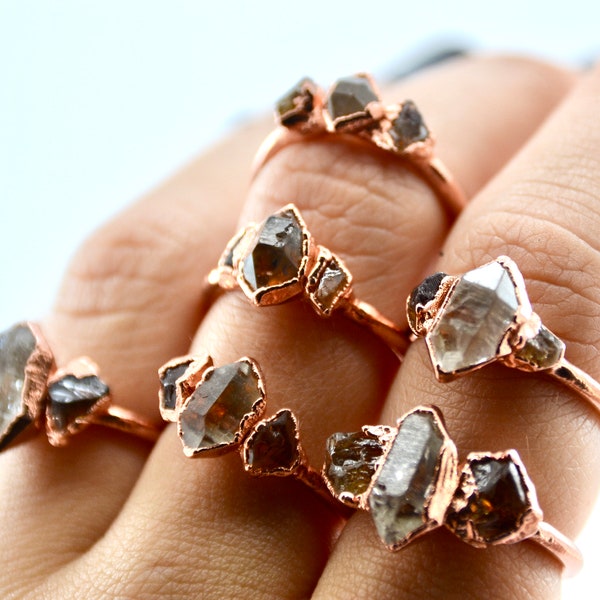 Copper Citrine & Herkimer Diamond Ring || April Birthstone || Raw Diamond Ring || Copper Gemstone Ring || Electroformed || November Ring