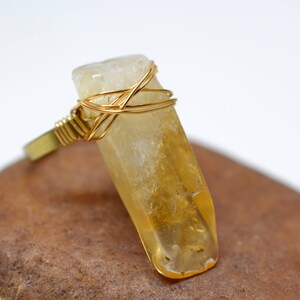 Wire Wrapped Citrine Quartz Ring - Bohemian Brass Statement Ring