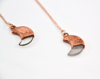 Electroformed Copper Rose Quartz Moon Necklace: Crystal Crescent
