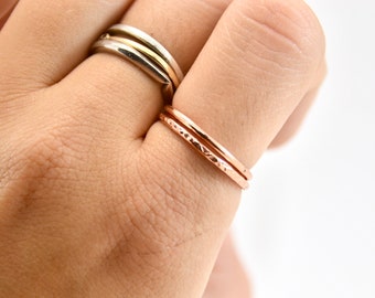 Kupfer Stapelring | Gehämmerter Bandring | Minimalistischer Schmuck | Stapelringe | Reiner Kupferring | Kupferband