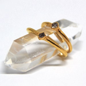 Gold Plated Herkimer Diamond Stacking Ring - April Birthstone