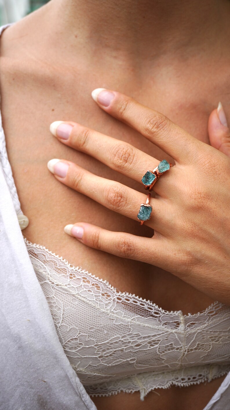 Raw Blue Apatite Ring Blue Apatite Ring Gemstone Ring Rough Crystal Ring Raw Stone Ring Raw Crystal Ring Bohemian Style Ring image 2