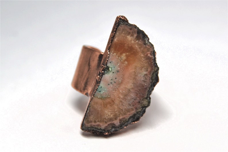 Copper Electroformed Jewelry Raw Geode Slice Raw Geode Ring Crystal Healing Electroformed Amethyst Druzy Ring Electroformed Ring