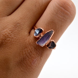 Amethyst Multi-stone Ring Amethyst Ring Stacking Ring February Birthstone Aquarius Copper Crystal Ring Amethyst image 8