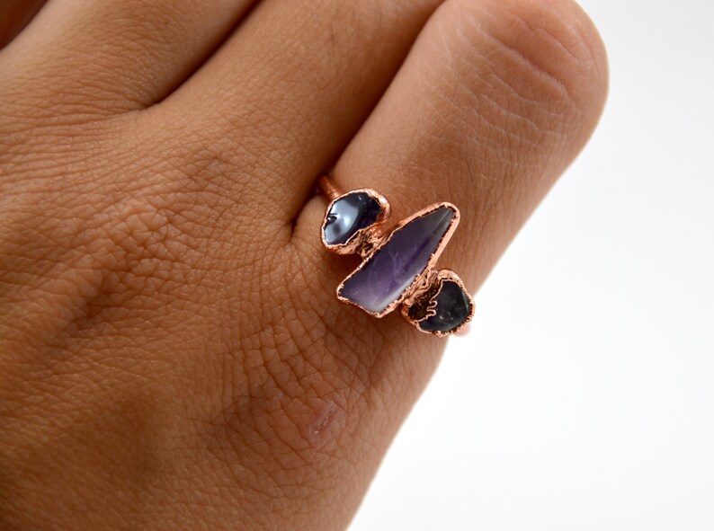 Amethyst Multi-stone Ring Amethyst Ring Stacking Ring February Birthstone Aquarius Copper Crystal Ring Amethyst image 8