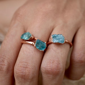 Raw Blue Apatite Ring Blue Apatite Ring Gemstone Ring Rough Crystal Ring Raw Stone Ring Raw Crystal Ring Bohemian Style Ring image 9