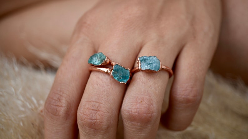 Raw Blue Apatite Ring Blue Apatite Ring Gemstone Ring Rough Crystal Ring Raw Stone Ring Raw Crystal Ring Bohemian Style Ring image 9