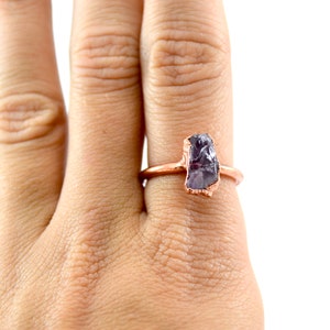 Rough Amethyst Stone Ring Purple Crystal Ring Size 7 1/2 February Birthstone Aquarius Copper Raw Amethyst Ring image 8