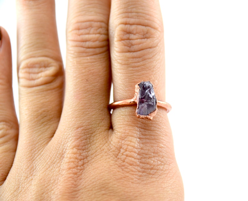 Rough Amethyst Stone Ring Purple Crystal Ring Size 7 1/2 February Birthstone Aquarius Copper Raw Amethyst Ring image 8