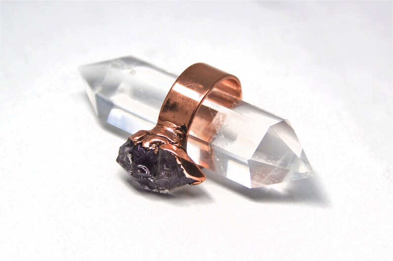 Raw Amethyst Jewelry Raw Amethyst Statement Ring Electroformed Copper Jewelry Rustic Birthstone Jewelry February Birthstone Ring