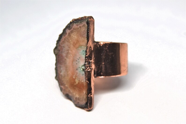 Copper Electroformed Jewelry Raw Geode Slice Raw Geode Ring Crystal Healing Electroformed Amethyst Druzy Ring Electroformed Ring