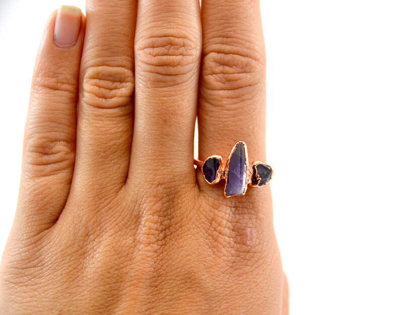 Amethyst Multi-stone Ring Amethyst Ring Stacking Ring February Birthstone Aquarius Copper Crystal Ring Amethyst image 10