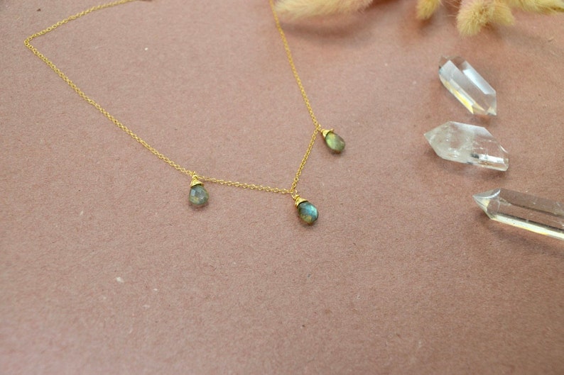 Gold Labradorite Necklace | Labradorite Pendant | Labradorite Jewelry | buying Delicate Gold Layering Necklace | Wire Wrapped | 14k Gold Filled