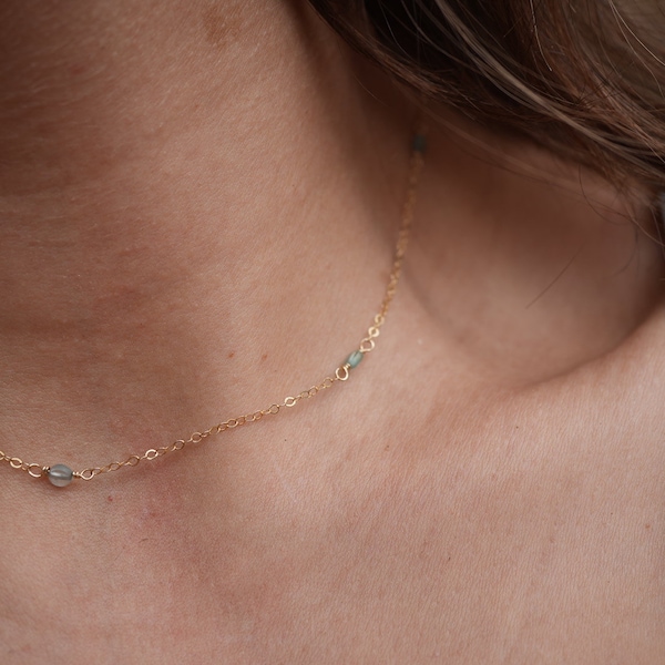 Blue Apatite Duster Necklace: Gold Filled or Sterling Silver