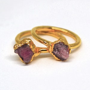 Gold Electroformed Raw Pink Tourmaline Ring - October Birthstone
