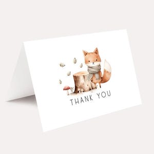 PRINTED Set of 10 Fox Baby Shower Thank you cards, Woodland Fox Themed Folded Note Cards, Fall woodland baby shower