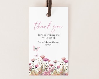 EDITABLE Baby in Bloom Thank You Favor Tags, Pink Floral Baby shower Labels, Baby Shower Tag, Edit on CORJL.com Instant Download Design 540