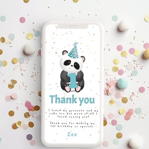 Cartão de agradecimento digital com texto EDITÁVEL, Cartão de agradecimento rosa Panda eletrônico, Obrigado de aniversário, Baby Panda, Editar com CORJL, Download INSTANTÂNEO
