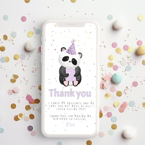 BEWERKBARE tekst digitale bedankkaart, roze panda bedankkaart elektronisch, verjaardag bedankje babypanda, bewerken met CORJL, INSTANT Download