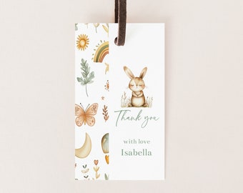 EDITABLE Some Bunny is turning One BIRTHDAY favor Tags, Labels for Favors Bags, Bunny Thank You Tags, Edit on CORJL.com Instant Download.