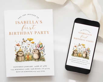 Editable Hedgehog Birthday Invite, Add Any Age Birthday Party Hedgehog Invitation, Cute Hedgehog invite, Print at home, Edit on CORJL.com