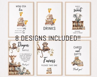 Editable Storybook Baby Shower Table Signs, Jungle Story book Party Signs, Book Theme Shower Party Sign, Edit on CORJL INSTANT DOWNLOAD