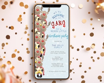 Holiday Party Evite, Cute Reindeer Electronic Christmas Party Invitation, Personalize and Edit on CORJL, INSTANT download