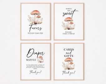 Editable MUSHROOM Baby Shower Table Signs, Little Fungi Party Signs, Woodland Mushroom Party Decor, Edit on CORJL INSTANT Download, 913