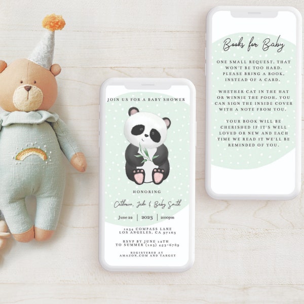 Baby Shower Electronic Invite, Gender Neutral, Panda Baby Shower, Evite Panda Baby, Boho Panda Invite, Edit with CORJL, INSTANT DOWNLOAD