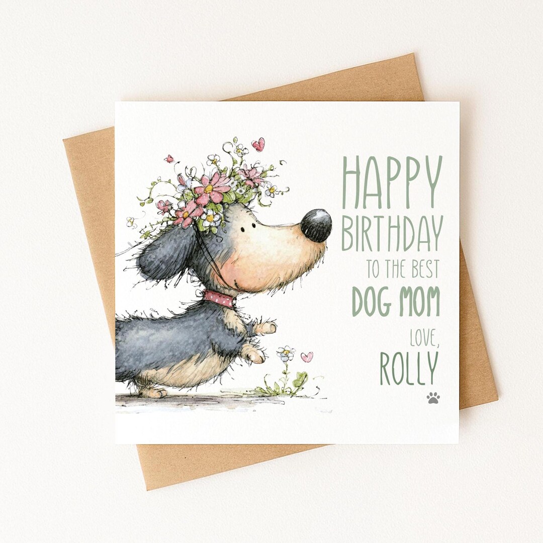 Personalized Dog Mom Birthday Card | Custom Dog Name | Cute Dog Lover ...