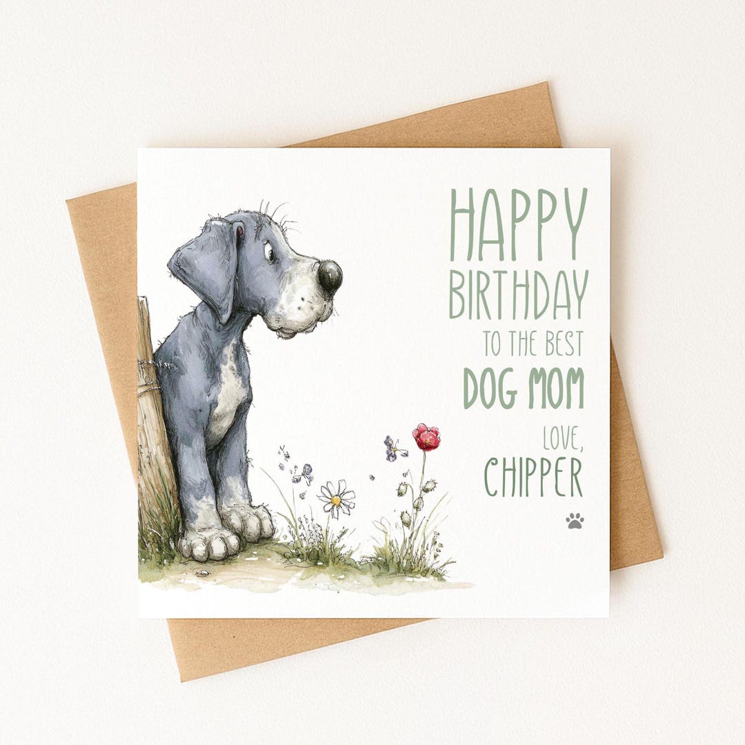 Personalized Dog Mom Birthday Card | Custom Dog Name | Cute Dog Lover ...