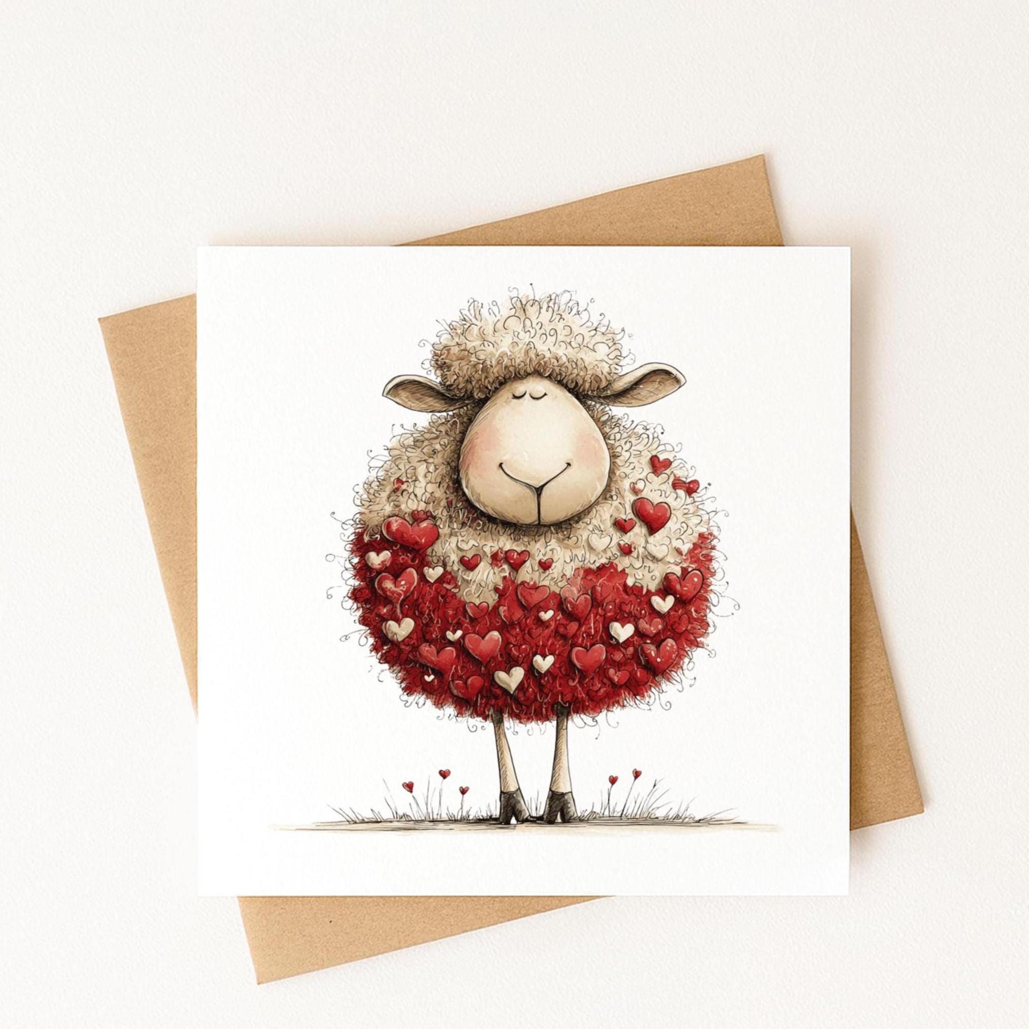 Cute Sheep Valentine’s Day Card – Sweet Love Card, Whimsical Animal ...