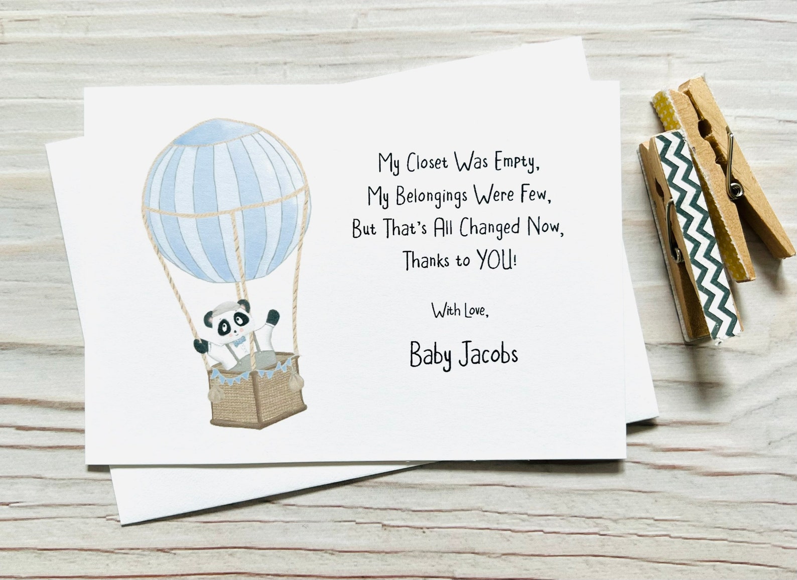 Prewritten Baby Shower Thank You Note Cards Hot Air Balloon Etsy