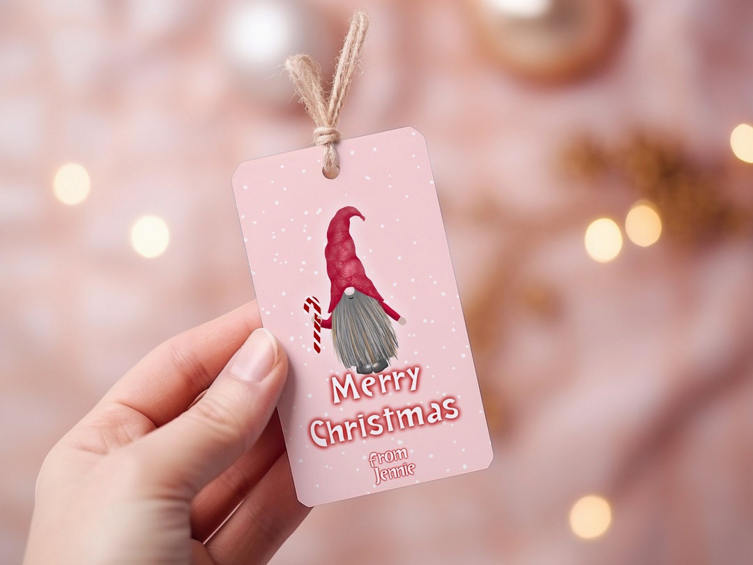 EDITABLE Christmas Gift Tags, Labels Holiday GNOME Themed Favor Bags