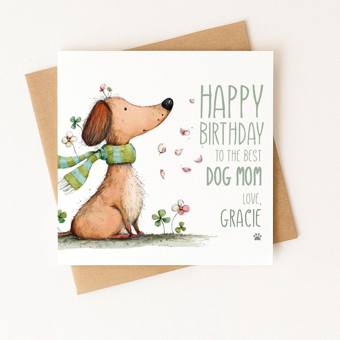 Personalized Dog Mom Birthday Card | Custom Dog Name | Cute Dog Lover ...