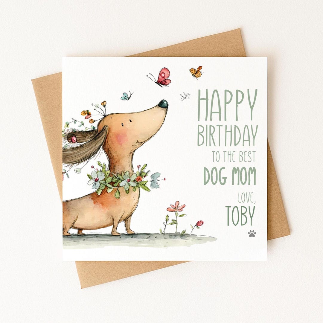 Personalized Dog Mom Birthday Card | Custom Dog Name | Cute Dog Lover ...