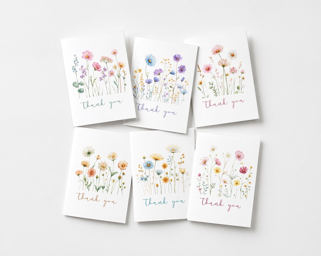 Floral Thank You Cards Set of 12 | Wildflower Note Card Set | A1 Cards ...