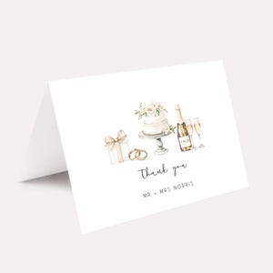PRINTED Wedding Thank You cards, Sets of 10 Personalized Bride & Groom Thank You Note Cards, Wedding Items Folded Thank You Card WC01