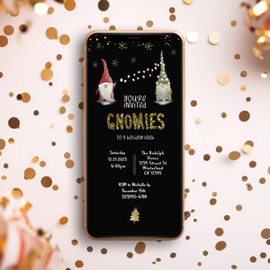 Christmas Party Evite, &#39;Gnomies&#39; Evite Holiday Party, Holiday Gnomes Electronic invite, Personalize and Edit on CORJL, INSTANT download