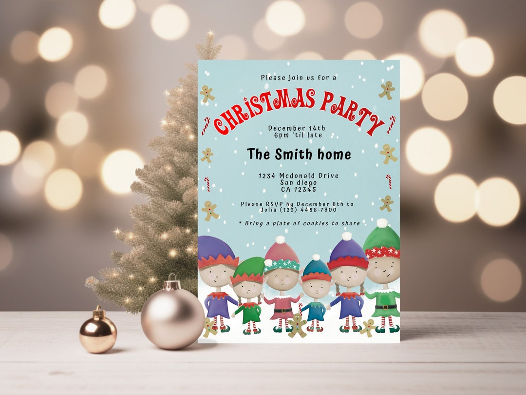 EDITABLE Elves Christmas Party Kids Invite, Family Holiday Party ...