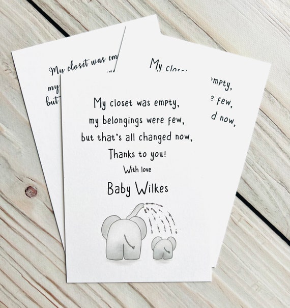 Elephant Prewritten Baby Shower Thank You Note Cards Etsy