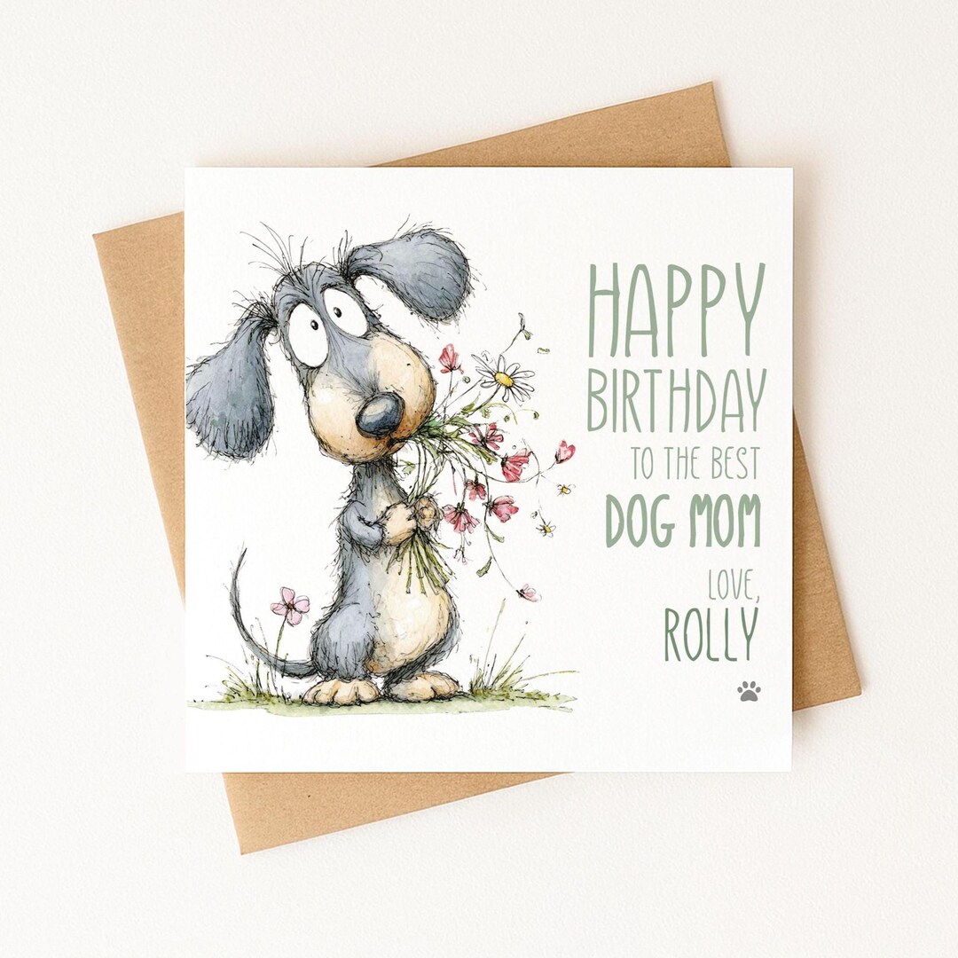 Personalized Dog Mom Birthday Card | Custom Dog Name | Cute Dog Lover ...