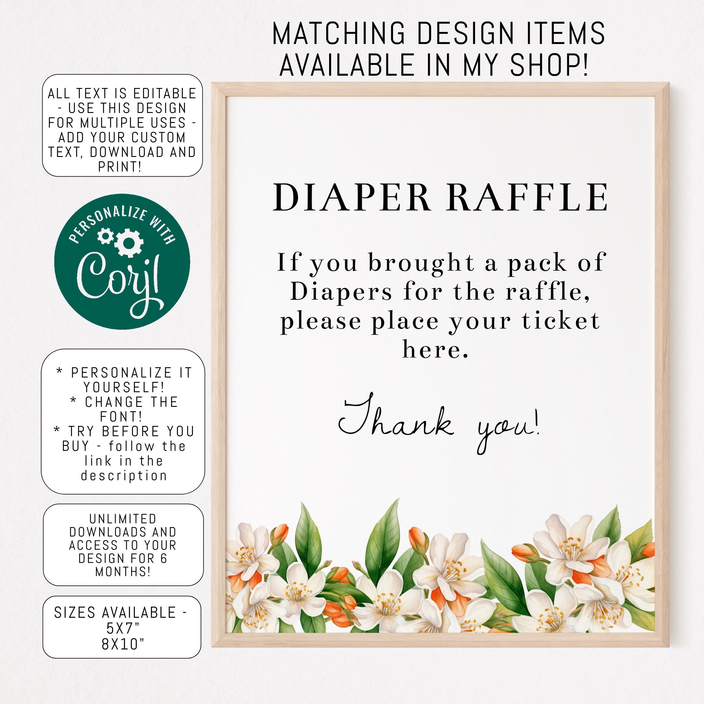 Editable Diaper Raffle Table Sign, Little Cutie Baby Shower Shower Sign ...