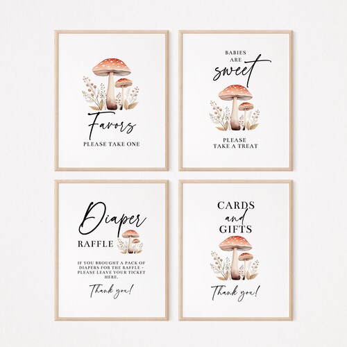 Bearbeitbare PILZ Baby-Dusche-Tischschilder, kleine Fungi-Partyschilder, Waldpilz-Partydekor, bearbeiten auf CORJL SOFORT-Download, 913