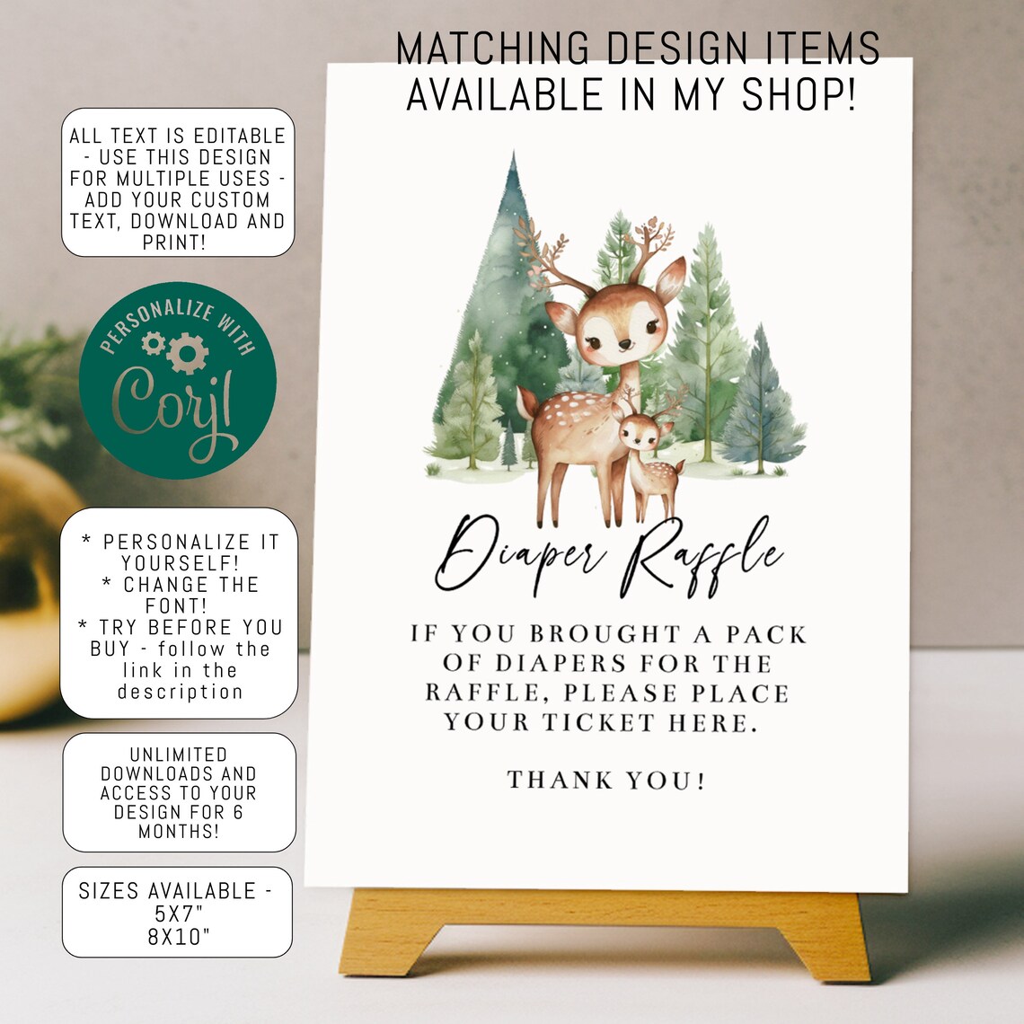 Editable Diaper Raffle Table Sign, Oh Boy! Woodland Baby Shower Shower ...