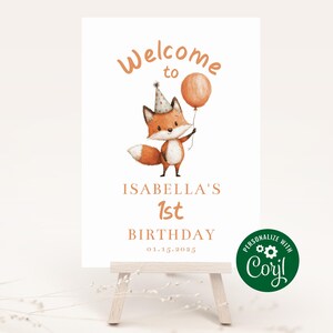 Editable FOX Birthday Welcome Sign, Cute Birthday Fox Sign, Party ...