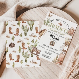 This isn't my first RODEO Birthday Party Invite, Invitation for Wild West, Cowboy themed party,  Horses Printable at home, Edit on CORJL.com